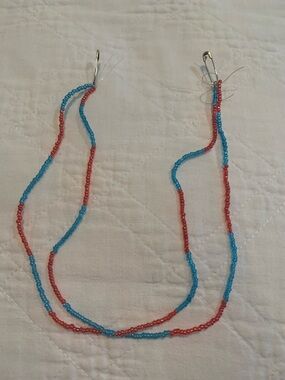 Handmade Red and Blue Seed Bead Necklace